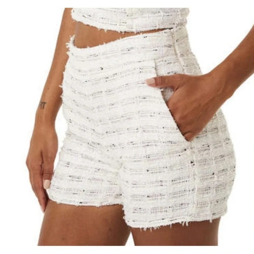 Revolve MISA Los Angeles Choupette Tweed High Waisted Shorts Winter White XS NWT - Picture 2 of 15